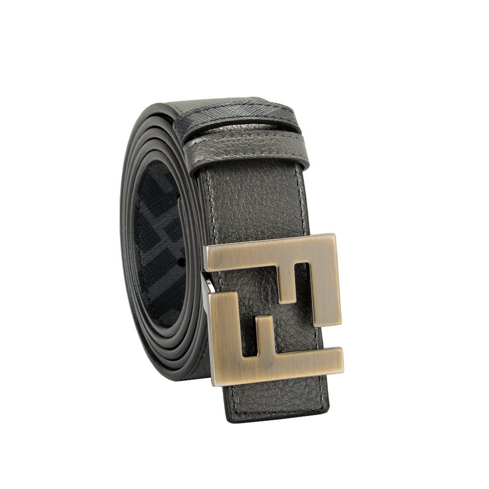 Fendi Men's Leather Reversible Fendi Squared FF Logo Print Belt